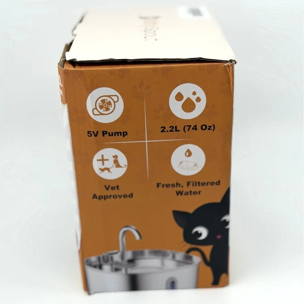 KittySpout 2.2L Cat Water Fountain Stainless Steel with 4 Filters EUC